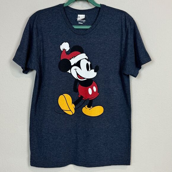 Disney Mickey Mouse Christmas Santa Navy T-shirt M - Picture 1 of 6